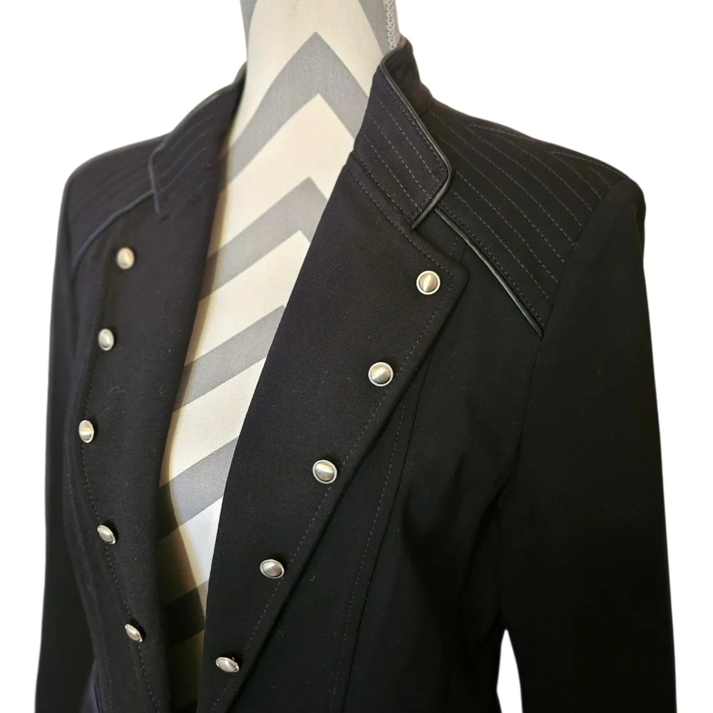WHBM Military Trophy Blazer Jacket Black Faux Leather Trim Size 12 - Picture 4 of 8